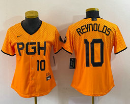 Youth Nike Pittsburgh Pirates #10 Bryan Reynolds Gold City Black 22 in front Authentic stitched MLB jersey