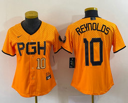 Youth Nike Pittsburgh Pirates #10 Bryan Reynolds Gold City Gold 22 in front Authentic stitched MLB jersey