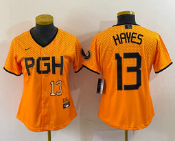 Youth Nike Pittsburgh Pirates #13 KeBryan Hayes Gold City Gold 22 in front Authentic stitched MLB jersey