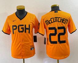 Youth Nike Pittsburgh Pirates #22 Andrew McCutchen Gold City Authentic stitched MLB jersey