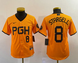 Youth Nike Pittsburgh Pirates #8 Willie Stargell Gold City Black 8 in front Authentic stitched MLB jersey