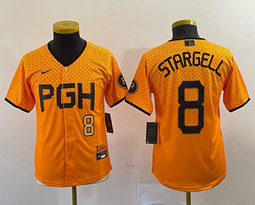 Youth Nike Pittsburgh Pirates #8 Willie Stargell Gold City Gold 8 in front Authentic stitched MLB jersey