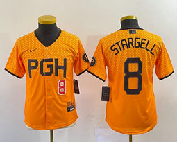 Youth Nike Pittsburgh Pirates #8 Willie Stargell Gold City Red 8 in front Authentic stitched MLB jersey