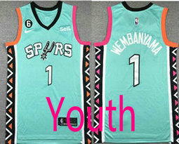 Youth Nike San Antonio Spurs #1 Victor Wembanyama City 6 patch With Advertising Authentic Stitched NBA Jersey