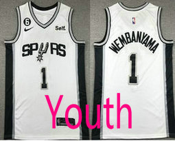 Youth Nike San Antonio Spurs #1 Victor Wembanyama White 6 patch With Advertising Authentic Stitched NBA Jersey