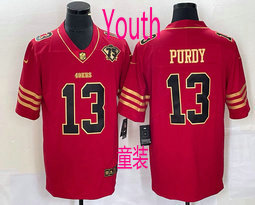 Youth Nike San Francisco 49ers #13 Brock Purdy Black Gold Name 75th Authentic Stitched NFL Jersey