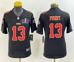 Youth Nike San Francisco 49ers #13 Brock Purdy Black fashion Stitched Football With 2024 Super Bowl (LVIII ) patch Jersey