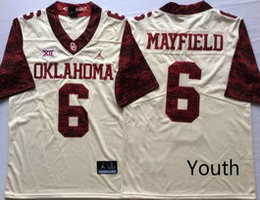Youth Oklahoma Sooners #6 Baker Mayfield White Vapor Untouchable Authentic College Sitched Football Jerseys