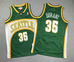 Youth Seattle Sonics #35 Kevin Durant Green Hardwood Classics Authentic Stitched NBA Jersey