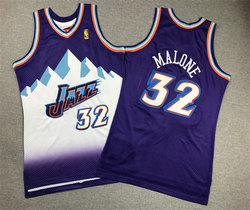Youth Utah Jazz #32 Karl Malone Purple Hardwood Classic Authentic Stitched NBA Jersey